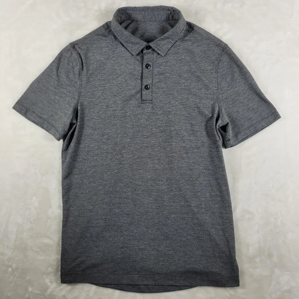 Lululemon Evolution Polo Shirt Men's Small Gray Slim‎ Short Sleeve Performance